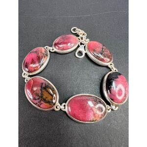 NEW Rhodonite sterling silver link bracelet 7.75 inch